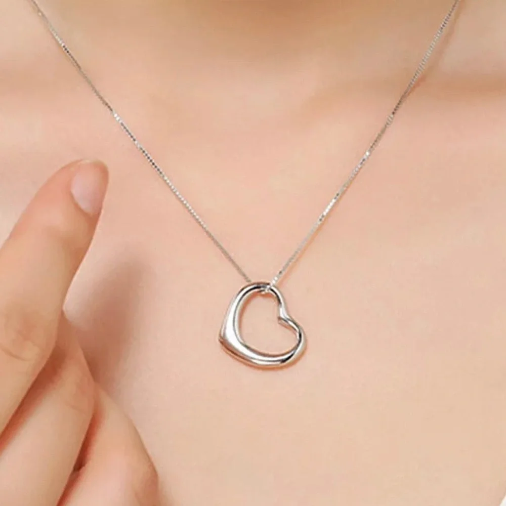 Open Heart Sterling Silver Chain Necklace - Picture 4 of 10